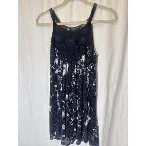 Max Jeans Floral Sleeveless Embroidered‎ Panel Ruffle Top Black Size M HH10